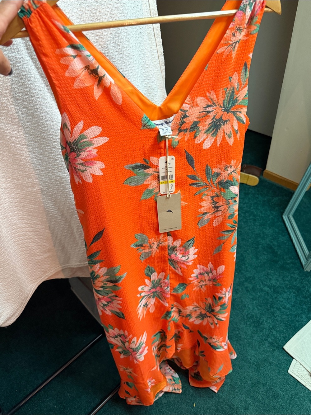 Tommy Bahama Bright Orange Floral V-Neck Sundress